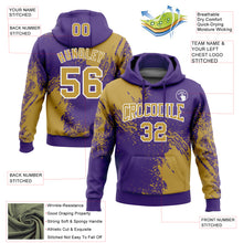 Load image into Gallery viewer, Custom Stitched Purple Old Gold-White 3D Pattern Design Abstract Brush Stroke Sports Pullover Sweatshirt Hoodie

