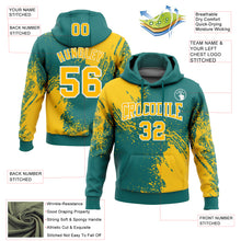 Load image into Gallery viewer, Custom Stitched Teal Yellow-White 3D Pattern Design Abstract Brush Stroke Sports Pullover Sweatshirt Hoodie
