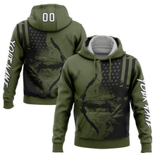 Load image into Gallery viewer, Custom Olive White-Black 3D American Flag And Bow Hunter Hunting Sports Pullover Sweatshirt Hoodie
