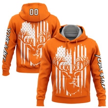Load image into Gallery viewer, Custom Bay Orange White-Black 3D American Flag And Deer Hunting Sports Pullover Sweatshirt Hoodie
