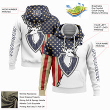 Load image into Gallery viewer, Custom White Navy 3D American Flag And Deer Hunting Sports Pullover Sweatshirt Hoodie
