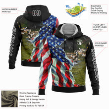 Load image into Gallery viewer, Custom Black White 3D American Flag And Duck Hunting Sports Pullover Sweatshirt Hoodie
