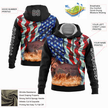 Load image into Gallery viewer, Custom Black White 3D American Flag And Deer Hunting Sports Pullover Sweatshirt Hoodie

