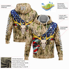 Load image into Gallery viewer, Custom City Cream White-Black 3D American Flag And Deer Skull Hunting Sports Pullover Sweatshirt Hoodie
