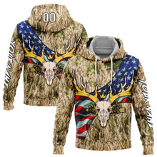 Load image into Gallery viewer, Custom City Cream White-Black 3D American Flag And Deer Skull Hunting Sports Pullover Sweatshirt Hoodie
