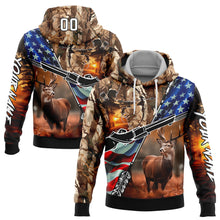 Load image into Gallery viewer, Custom Camo White-Black 3D American Flag And Hunting Tools Deer Hunting Sports Pullover Sweatshirt Hoodie
