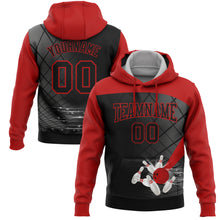 Load image into Gallery viewer, Custom Black Red 3D Bowling Sports Pullover Sweatshirt Hoodie
