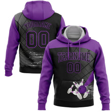 Load image into Gallery viewer, Custom Black Purple 3D Bowling Sports Pullover Sweatshirt Hoodie
