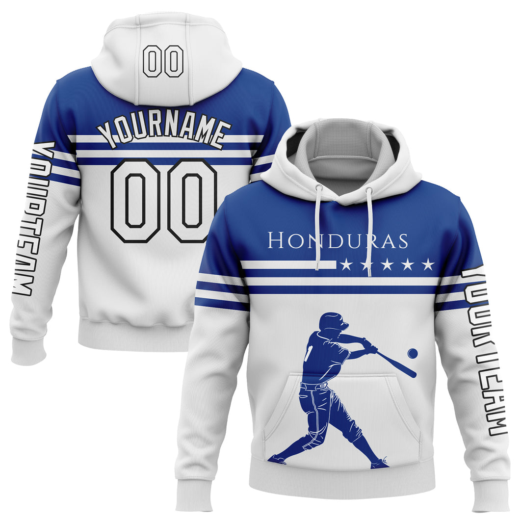 Custom White Royal-Black 3D Honduras Honduran Flag Sports Pullover Sweatshirt Hoodie