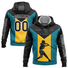 Load image into Gallery viewer, Custom Black Teal-Gold 3D Bahamas Bahamian Flag Sports Pullover Sweatshirt Hoodie
