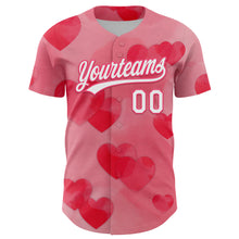 Load image into Gallery viewer, Custom Neon Pink White 3D Love Heart Valentine&#39;s Day Authentic Baseball Jersey
