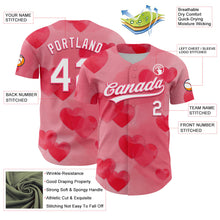 Load image into Gallery viewer, Custom Neon Pink White 3D Love Heart Valentine&#39;s Day Authentic Baseball Jersey
