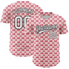 Load image into Gallery viewer, Custom Light Pink White-Black 3D Love Heart Valentine&#39;s Day Authentic Baseball Jersey
