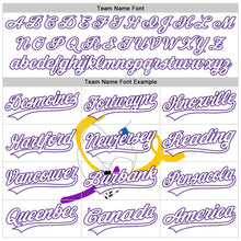 Load image into Gallery viewer, Custom White Purple Thunder Blue-Yellow 3D Bladder Cancer Ribbon Authentic Baseball Jersey
