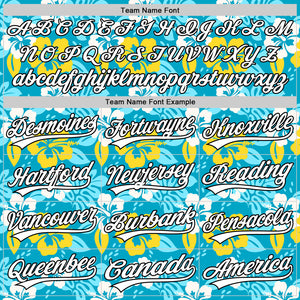 Custom Lakes Blue White-Black 3D Tropical Hawaii Jungle Leaves And Flower Authentic Baseball Jersey
