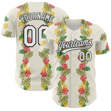 Load image into Gallery viewer, Custom White Black 3D Tropical Hawaii Leaves And Flower Authentic Baseball Jersey
