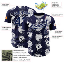 Load image into Gallery viewer, Custom Navy White 3D Tropical Hawaii Leaves And Flower Authentic Baseball Jersey
