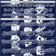 Load image into Gallery viewer, Custom Navy White 3D Tropical Hawaii Leaves And Flower Authentic Baseball Jersey
