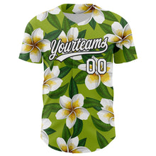 Load image into Gallery viewer, Custom Green White-Black 3D Tropical Hawaii Jungle Leaves And Flower Authentic Baseball Jersey
