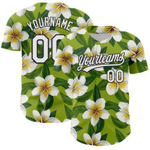 Load image into Gallery viewer, Custom Green White-Black 3D Tropical Hawaii Jungle Leaves And Flower Authentic Baseball Jersey
