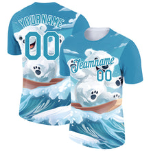 Load image into Gallery viewer, Custom Panther Blue White 3D Pattern Design Extreme Sport Cartoon Animal Bear Skiing Performance T-Shirt
