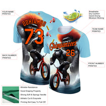 Load image into Gallery viewer, Custom Ice Blue Orange-Black 3D Pattern Design Extreme Sport Cartoon Animal Gorilla Riding Performance T-Shirt
