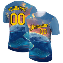 Load image into Gallery viewer, Custom Shadow Blue Gold-White 3D Pattern Design Extreme Sport Marine Aquatic Animal Whale Performance T-Shirt
