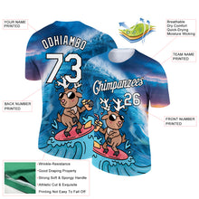 Load image into Gallery viewer, Custom Blue White-Black 3D Pattern Design Extreme Sport Cartoon Animal Deer Surfing Performance T-Shirt
