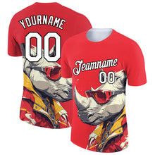 Load image into Gallery viewer, Custom Fire Red White-Black 3D Pattern Design Extreme Sport Cartoon Animal Rhinoceros Ski Instructor Performance T-Shirt
