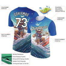 Load image into Gallery viewer, Custom Sky Blue White-Black 3D Pattern Design Extreme Sport Cartoon Animal Lion Surfing Performance T-Shirt
