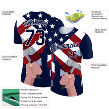 Load image into Gallery viewer, Custom Royal Red-White 3D Pattern Design American Flag Statue of Liberty Tool Hammer Labor Day Performance T-Shirt
