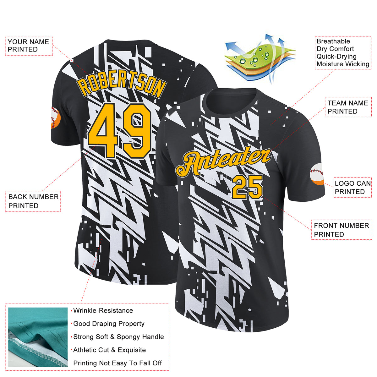 Custom Black Gold-White 3D Esports Performance T-Shirt Sale– Fcustom