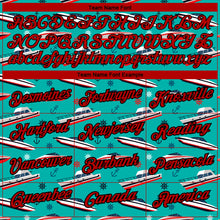 Load image into Gallery viewer, Custom Aqua Red-Black 3D Pattern Design Sailing Cruise Ship Columbus Day Performance T-Shirt
