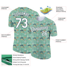Load image into Gallery viewer, Custom Ice Blue White-Midnight Green 3D Pattern Design Sailing Ship Wheel Anchor Columbus Day Performance T-Shirt
