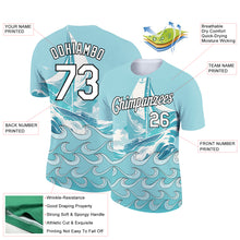 Load image into Gallery viewer, Custom Ice Blue White-Black 3D Pattern Design Sailing Ship Columbus Day Performance T-Shirt
