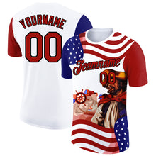 Load image into Gallery viewer, Custom White Red-Black 3D Pattern Design Sailing Ship Wheel Columbus Day American Flag Performance T-Shirt
