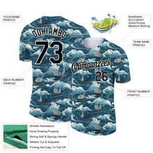 Load image into Gallery viewer, Custom Teal Black-White 3D Pattern Design Sailing Ship Columbus Day Performance T-Shirt
