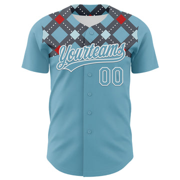 Custom Shadow Blue White 3D Pattern Design Father's Day Mustache Authentic Baseball Jersey