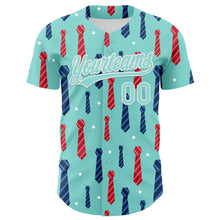 Load image into Gallery viewer, Custom Ice Blue White 3D Pattern Design Father&#39;s Day Tie Authentic Baseball Jersey
