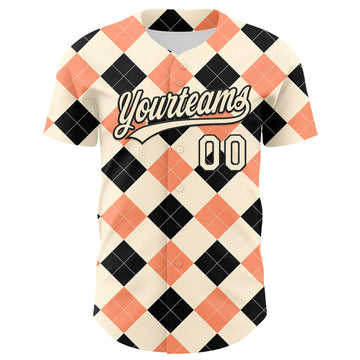 Custom Cream Black 3D Pattern Design Father's Day Mustache Authentic Baseball Jersey
