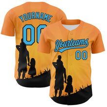 Load image into Gallery viewer, Custom Bay Orange Sky Blue-Black 3D Pattern Design Father&#39;s Day Family Love Authentic Baseball Jersey
