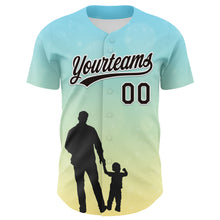 Load image into Gallery viewer, Custom Ice Blue Black-White 3D Pattern Design Father&#39;s Day Family Love Authentic Baseball Jersey
