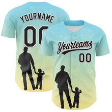 Load image into Gallery viewer, Custom Ice Blue Black-White 3D Pattern Design Father&#39;s Day Family Love Authentic Baseball Jersey
