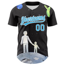 Load image into Gallery viewer, Custom Black Sky Blue-White 3D Pattern Design Father&#39;s Day Family Love Authentic Baseball Jersey
