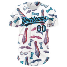 Load image into Gallery viewer, Custom White Black-Sky Blue 3D Pattern Design Father&#39;s Day Mustache And Tie Authentic Baseball Jersey
