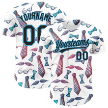 Load image into Gallery viewer, Custom White Black-Sky Blue 3D Pattern Design Father&#39;s Day Mustache And Tie Authentic Baseball Jersey
