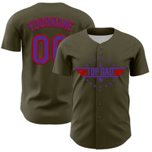 Load image into Gallery viewer, Custom Olive Purple-Red 3D Pattern Design Father&#39;s Day Top Dad Authentic Salute To Service Baseball Jersey
