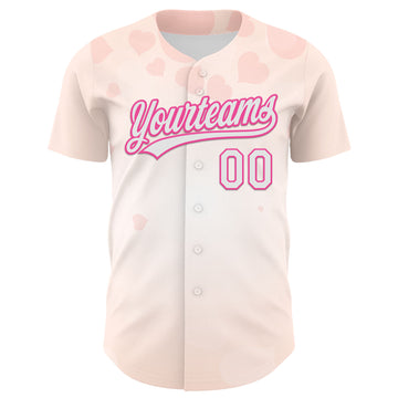 Custom Cream White-Pink 3D Pattern Design Mother's Day Family Love Authentic Baseball Jersey