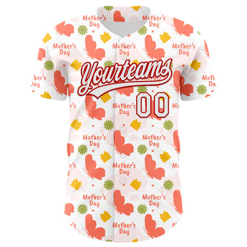 Custom White Red 3D Pattern Design Mother's Day Love Authentic Baseball Jersey