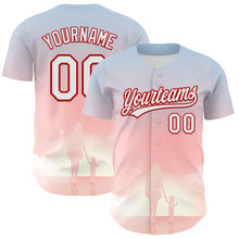 Load image into Gallery viewer, Custom Light Pink White-Red 3D Pattern Design Mother&#39;s Day Family Love Authentic Baseball Jersey
